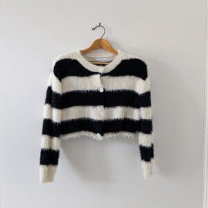 Oak & Fort Fuzzy Cropped Button Front Cardigan